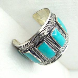 Single Turquoise Stones Bracelet, Afghan Kuchi Cuff Bracelet, Tribal Kuchi Cuff